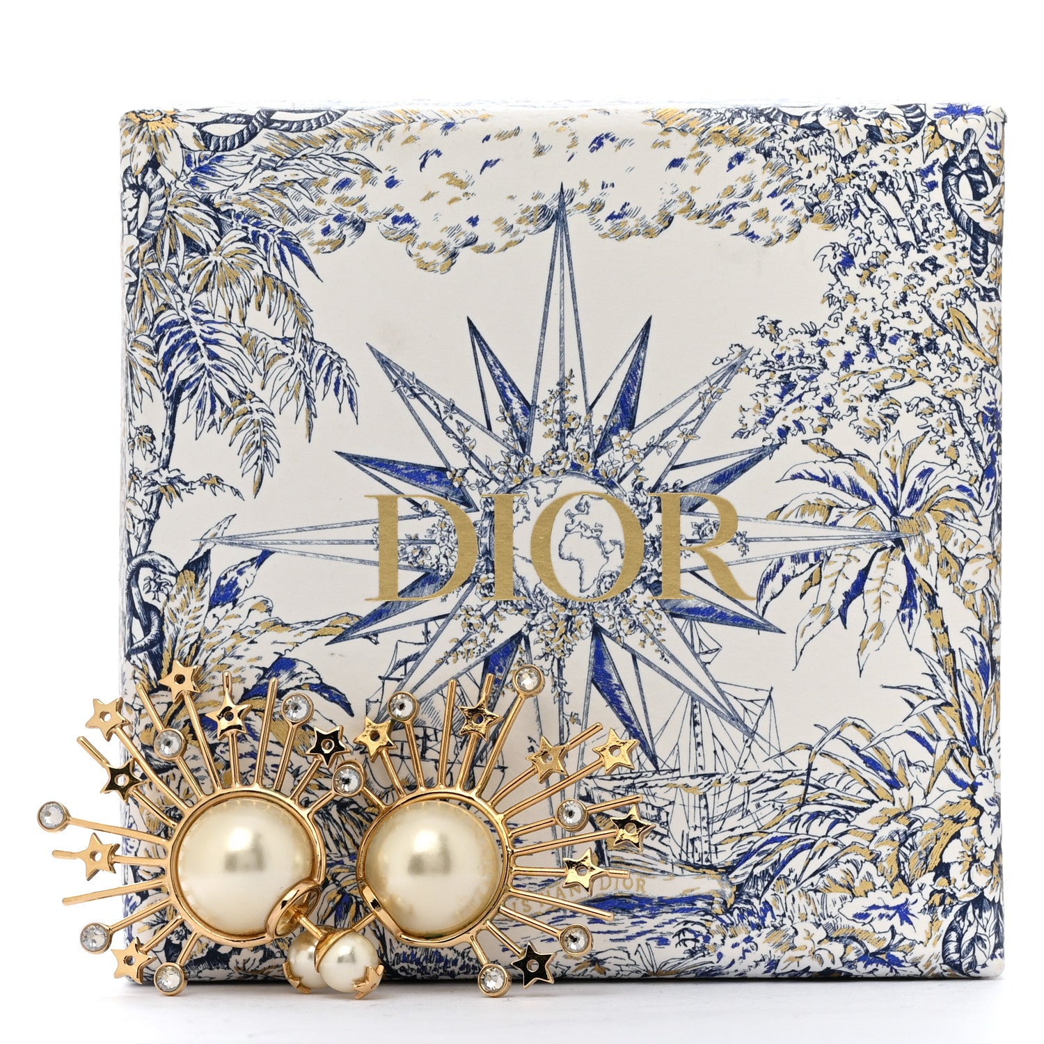 Christian Dior Metal Pearl Crystal Star Tribal Earrings Gold 5 of 5