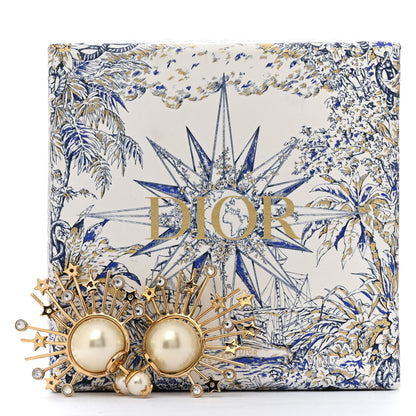 Christian Dior Metal Pearl Crystal Star Tribal Earrings Gold 5 of 5