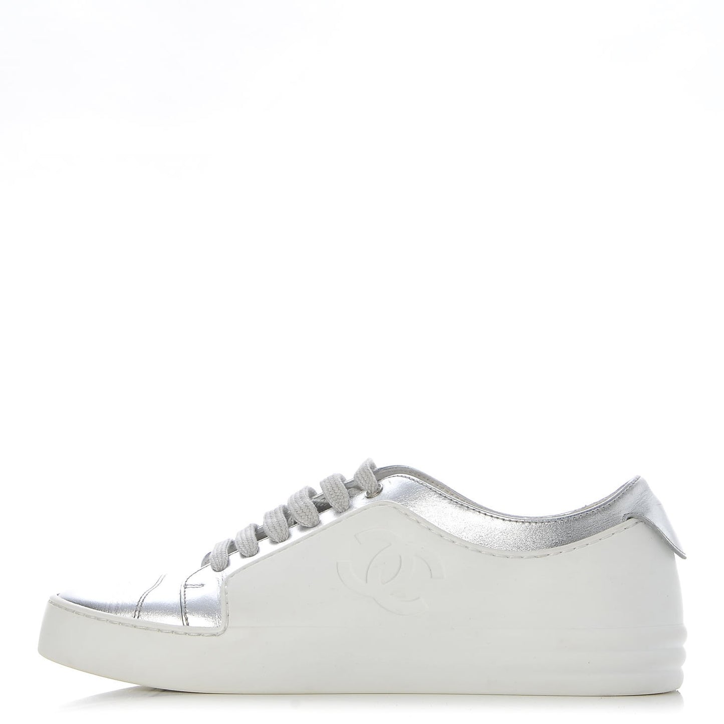 Iridescent Goatskin Sneakers 36 White Silver