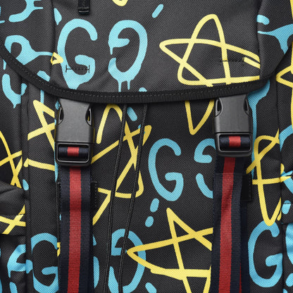 Gucci Techno Canvas GucciGhost Double Buckle Backpack Black New Acquamarine 8 of 8