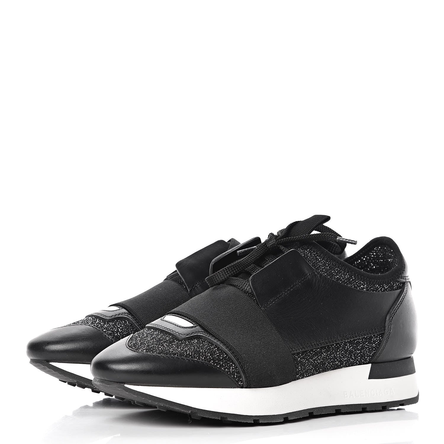Balenciaga Mesh Lurex Calfskin Womens Race Runner Sneakers 35 Black 3 of 8