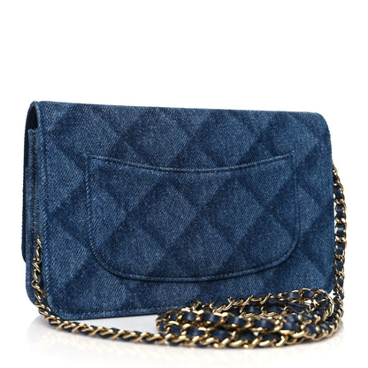 Chanel Denim Printed Wallet On Chain WOC Dark Blue 3 of 11