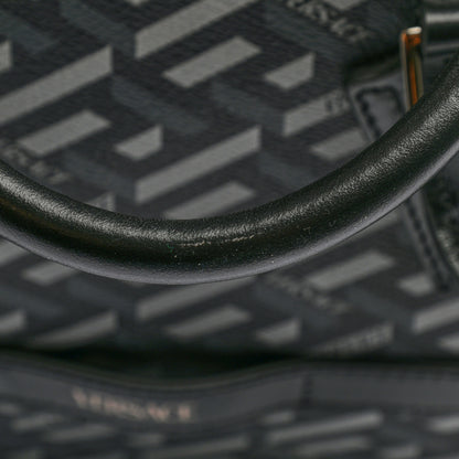 Versace Coated Canvas Calfskin La Greca Signature Travel Bag Black Grey 12 of 12