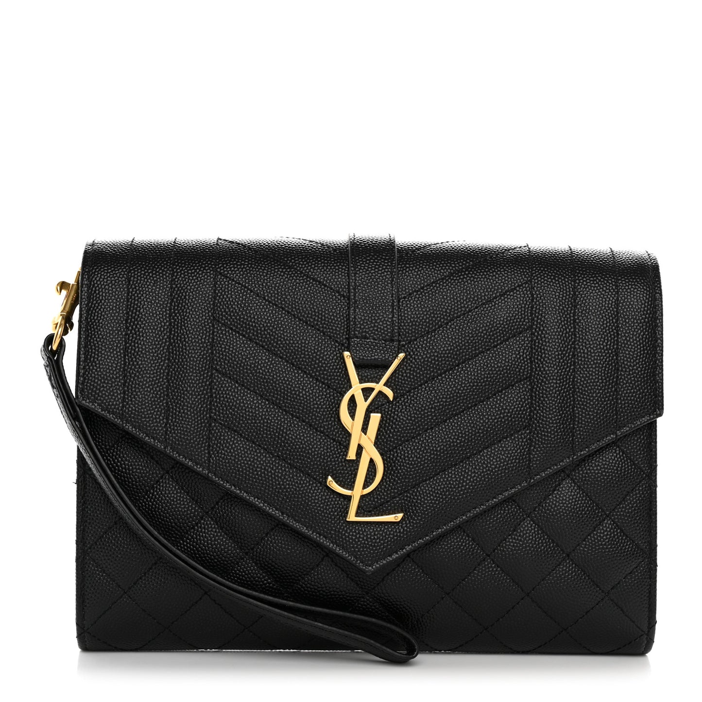 Grain De Poudre Textured Mixed Matelasse Triquilt Monogram Clutch Black