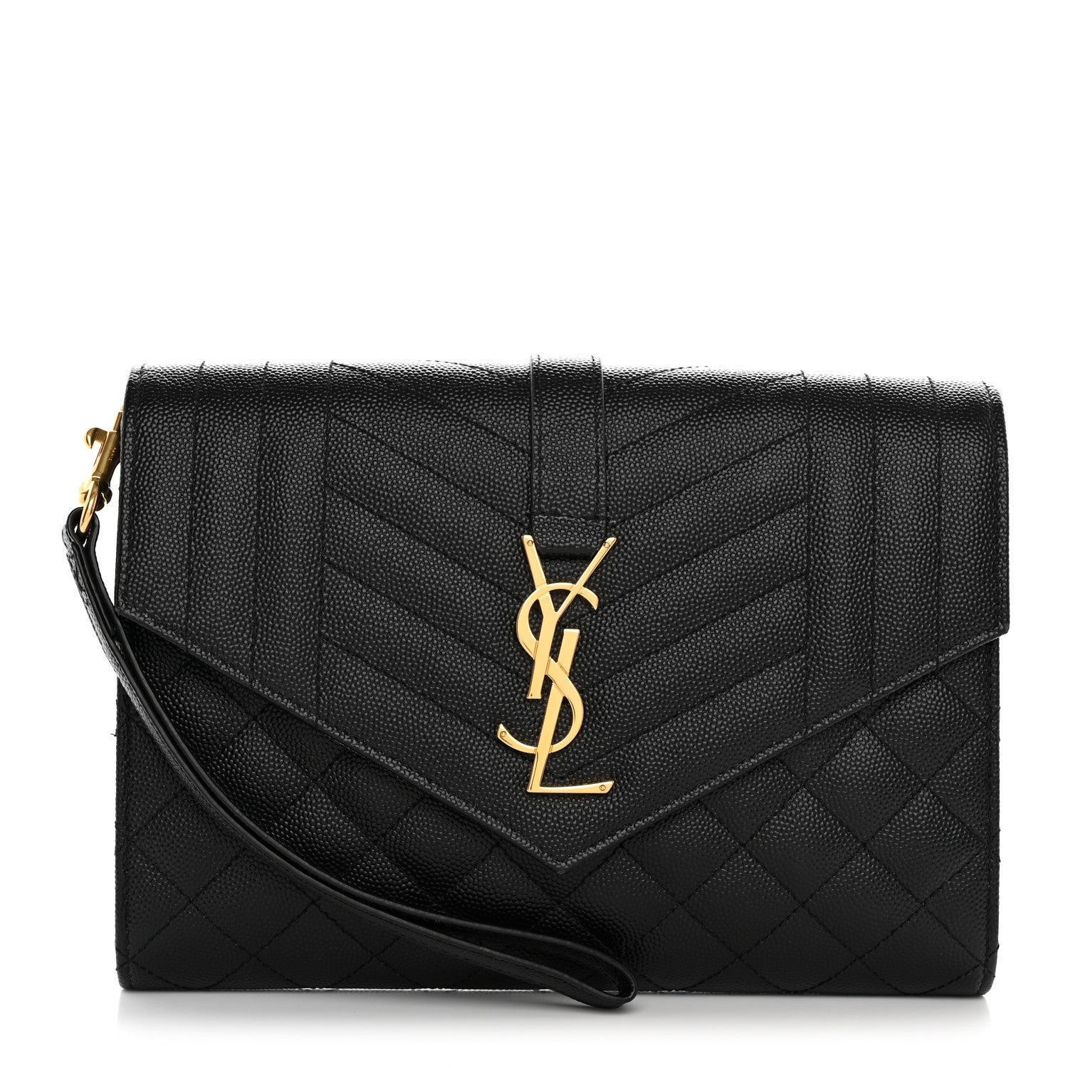 Saint Laurent Grain De Poudre Textured Mixed Matelasse Triquilt Monogram Clutch Black 1 of 8