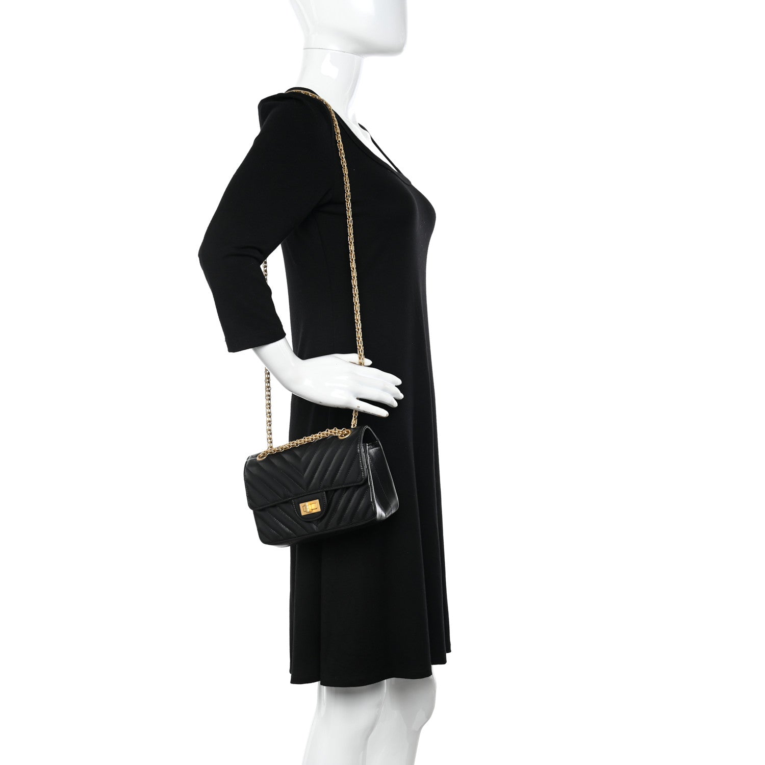 Chanel Aged Calfskin Chevron Quilted 2.55 Reissue Mini Flap Black 2 of 11