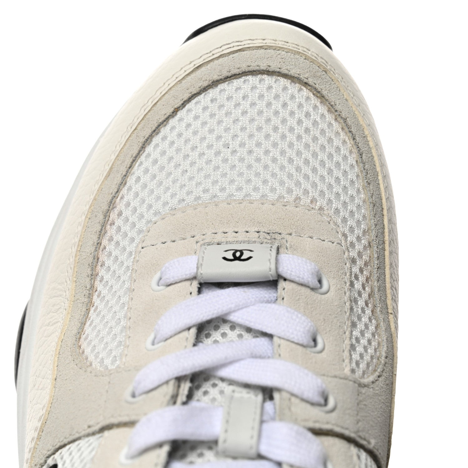 Chanel Mesh Suede Calfskin Grained Calfskin Womens CC Sneakers 40.5 White Black 11 of 12