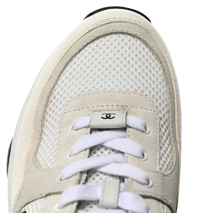 Chanel Mesh Suede Calfskin Grained Calfskin Womens CC Sneakers 40.5 White Black 11 of 12