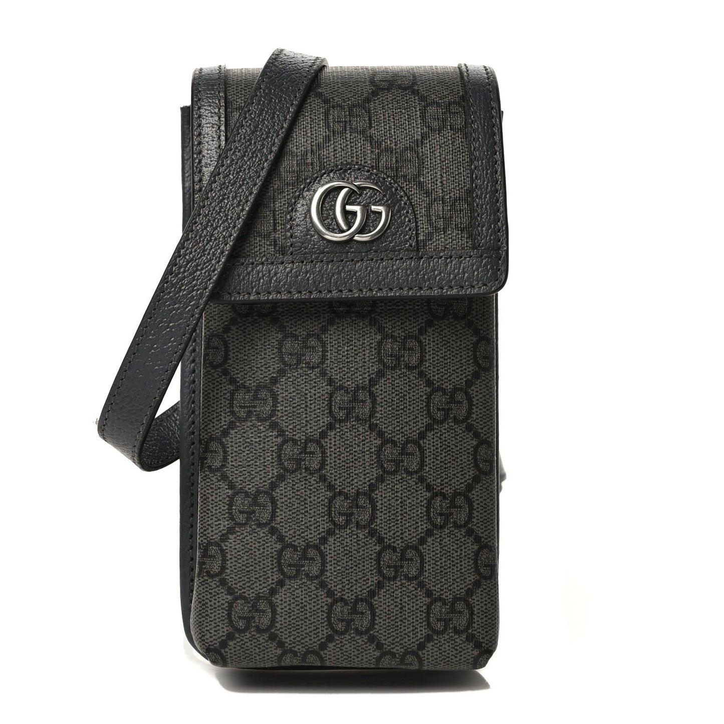 GG Supreme Monogram Textured Dollar Calfskin Phone Crossbody Bag Grey Black Graphite Grey
