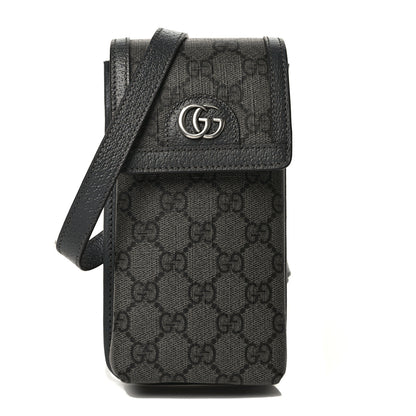 Gucci GG Supreme Monogram Textured Dollar Calfskin Phone Crossbody Bag Grey Black Graphite Grey 1 of 8