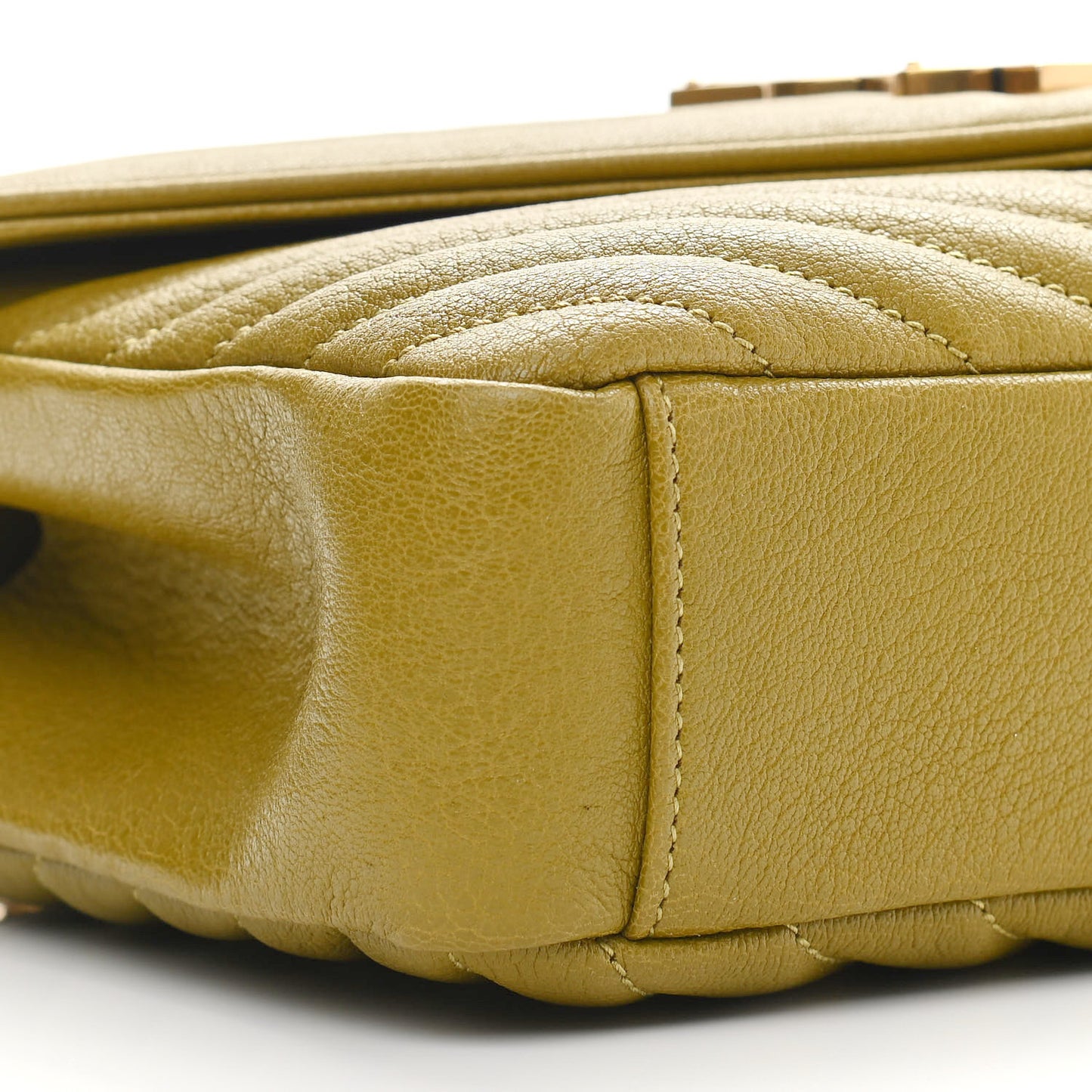 Sheepskin Matelasse Chevron Monogram Medium College Bag Olive