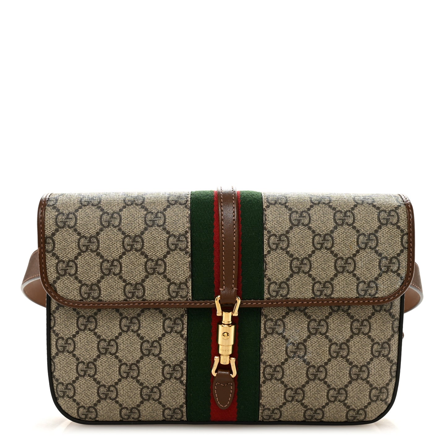 GG Supreme Monogram Azalea Calfskin Web Jackie 1961 Belt Bag 100 40 Beige Ebony Brown Sugar