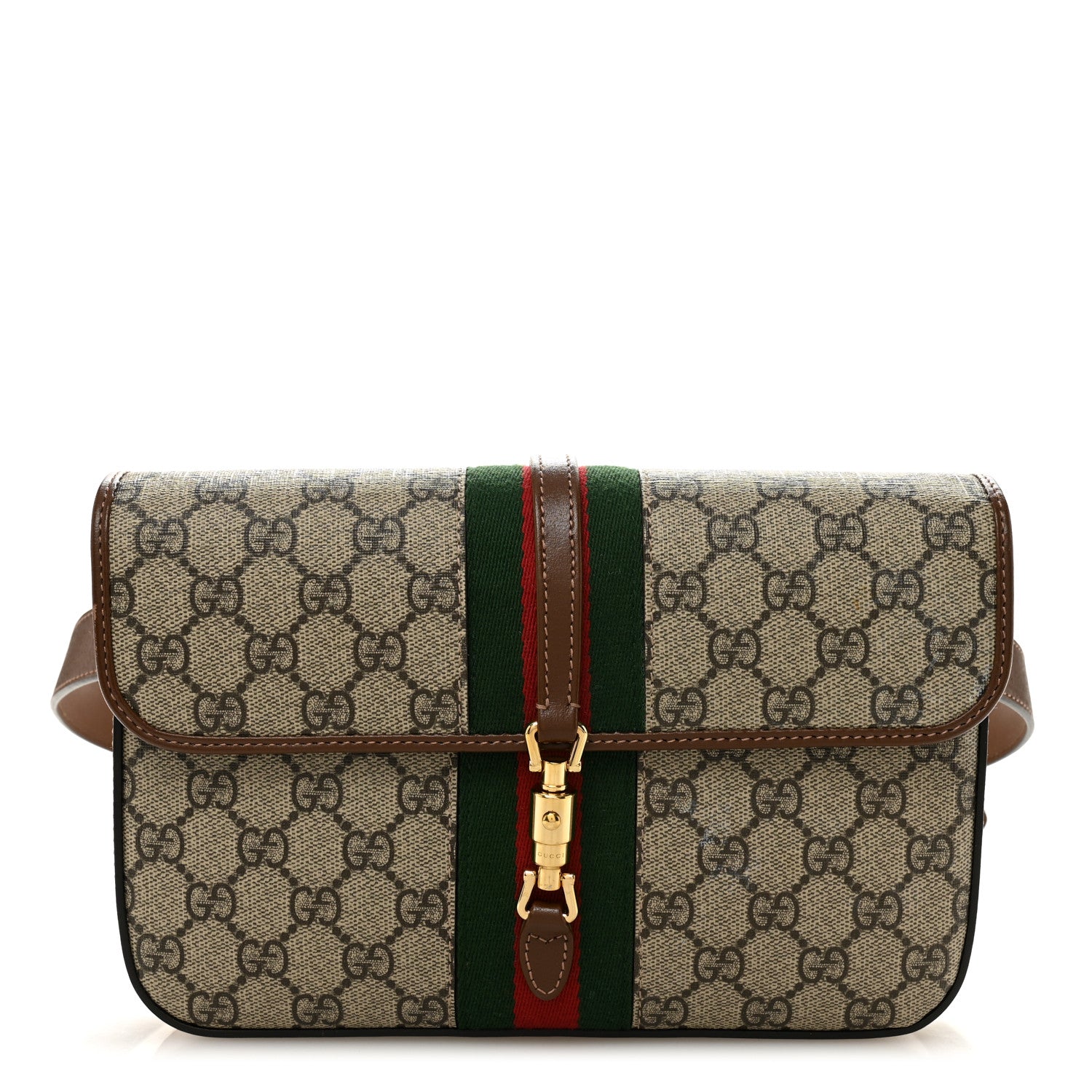 Gucci GG Supreme Monogram Azalea Calfskin Web Jackie 1961 Belt Bag 100 40 Beige Ebony Brown Sugar 1 of 10