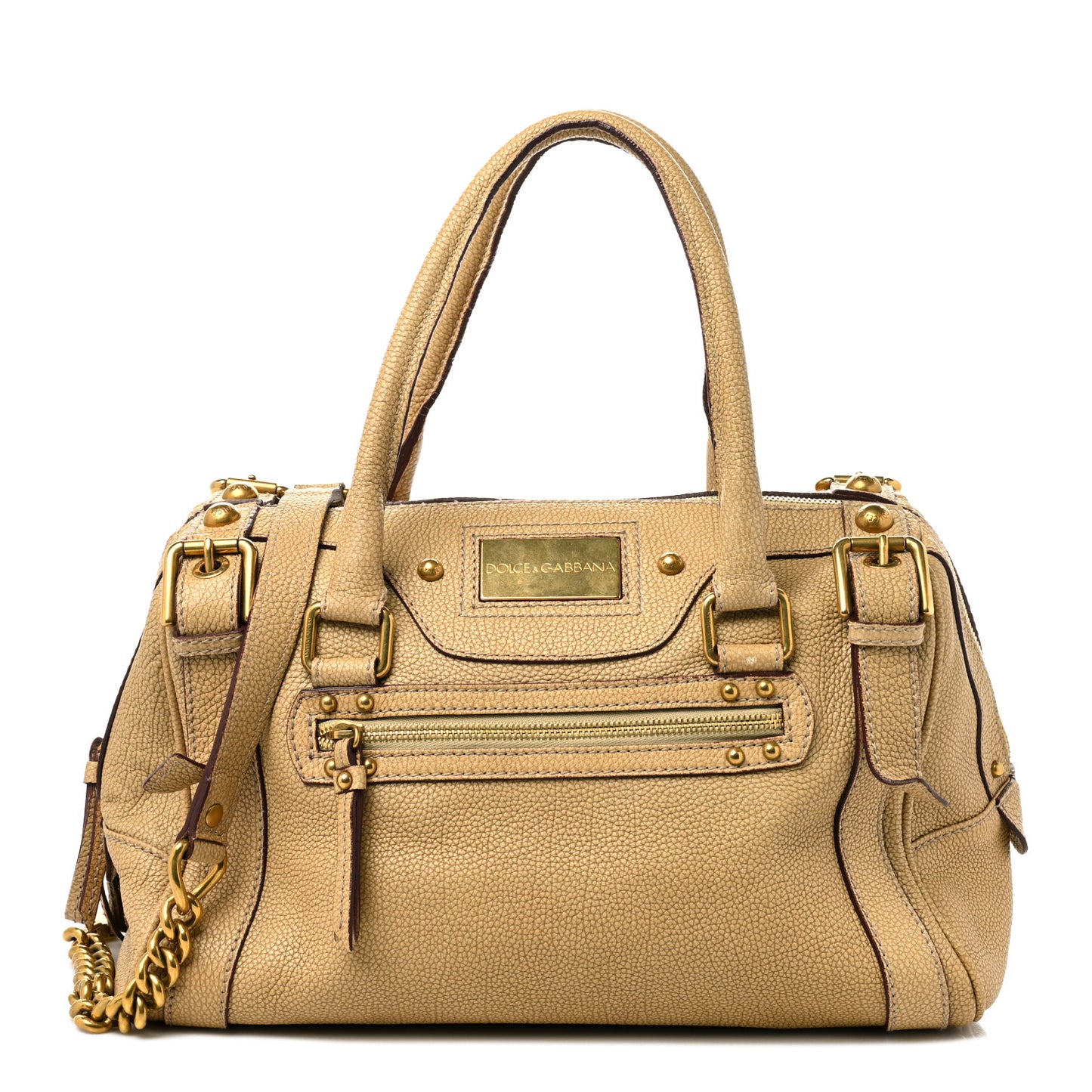 Metallic Grained Calfskin Miss Easy Way Boston Bag Gold
