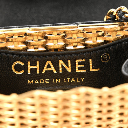 Chanel Woven Metal Lambskin Quilted Micro Flap Black Gold 6 of 10