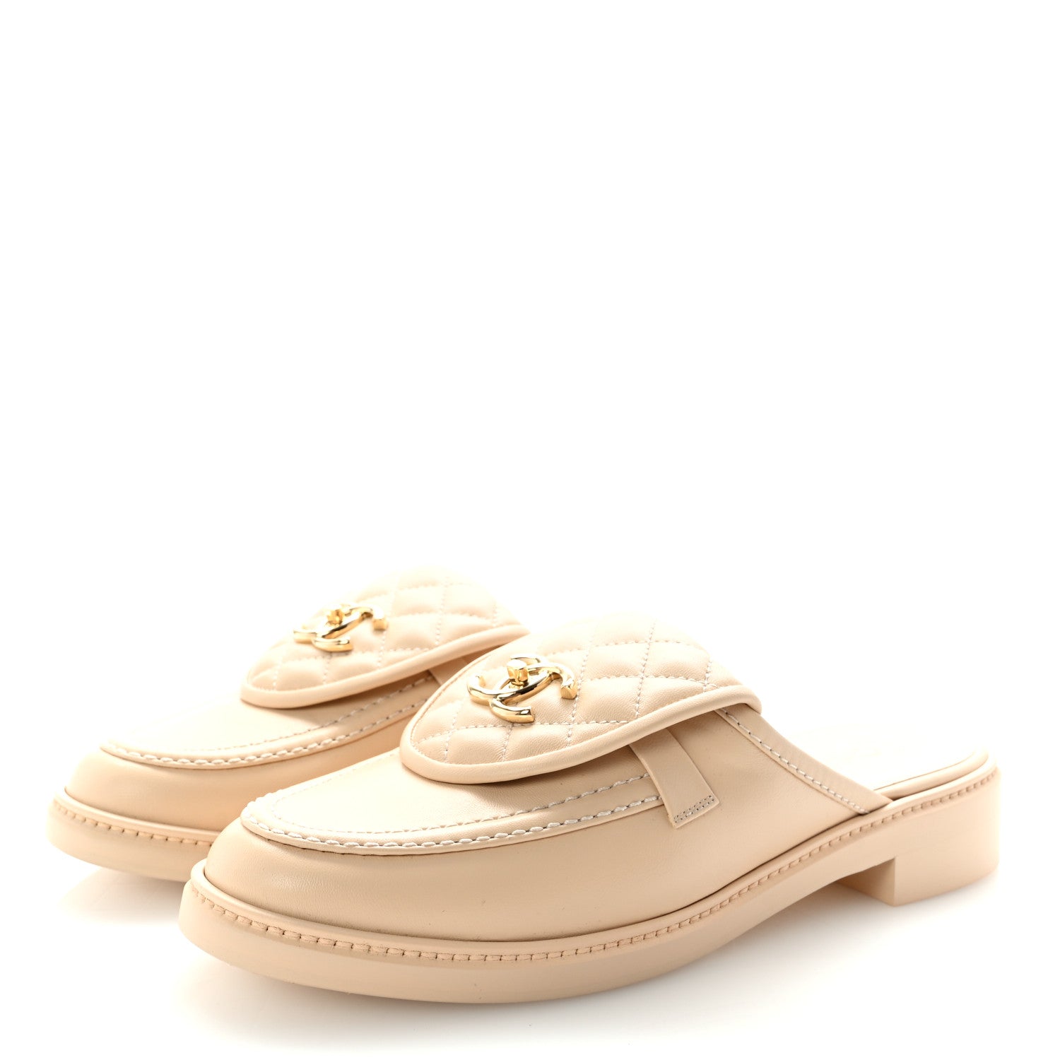 Chanel Lambskin Quilted CC Turnlock Mules 41 Light Beige 1660080