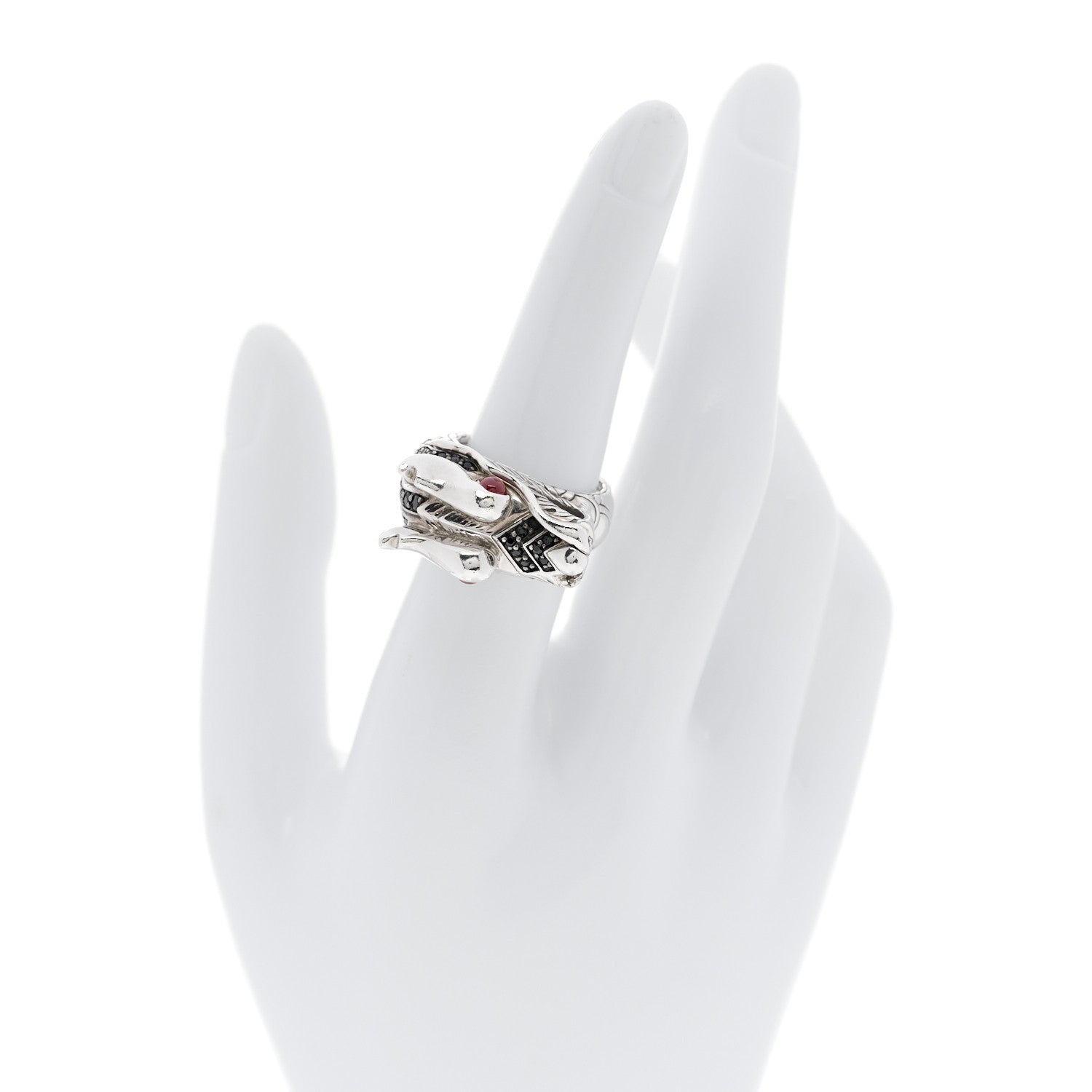 John Hardy Sterling Silver Black Sapphire Ruby Naga Dragon Ring 54 7 2 of 8