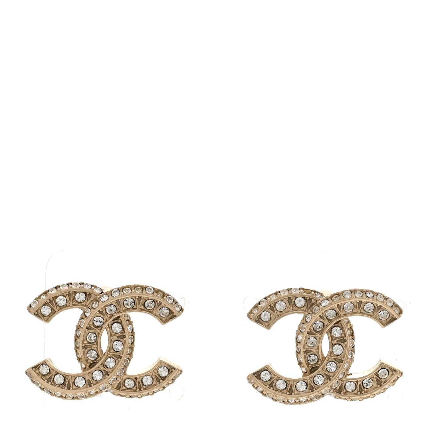 Chanel Crystal Timeless CC Earrings Light Gold 1 of 6