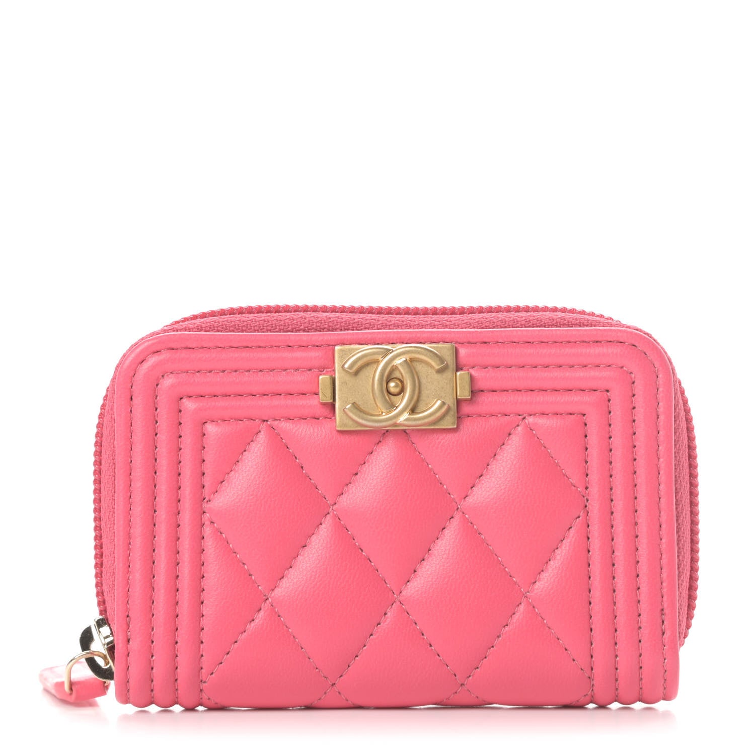 Chanel Lambskin Quilted Boy Zip Around Coin Purse Wallet Pink 1 of 8