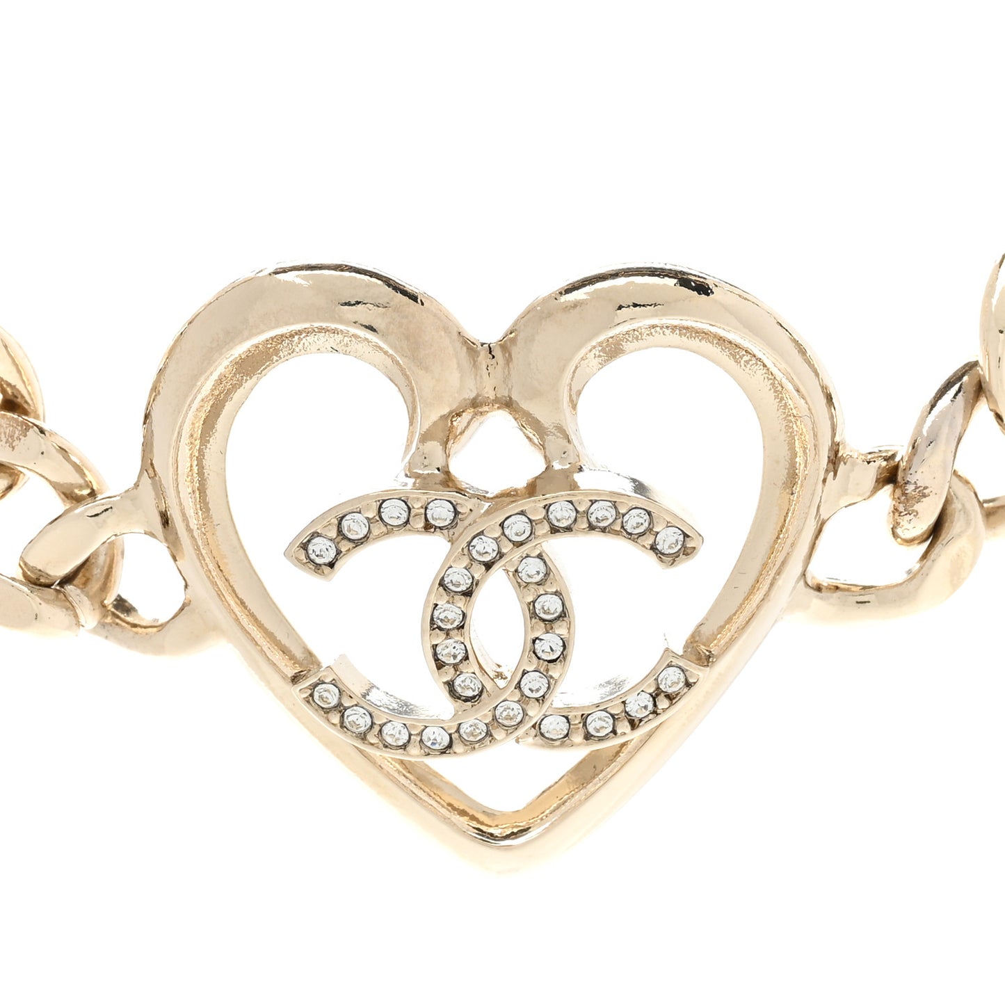 Metal Crystal Heart CC Chain Necklace Gold