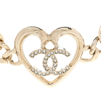 Chanel Metal Crystal Heart CC Chain Necklace Gold 4 of 7