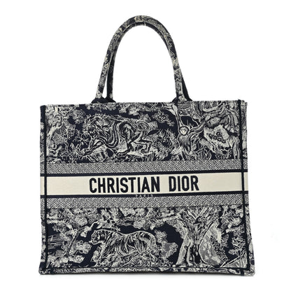 Christian Dior Canvas Embroidered Large Toile De Jouy Reverse Book Tote Blue 1 of 10