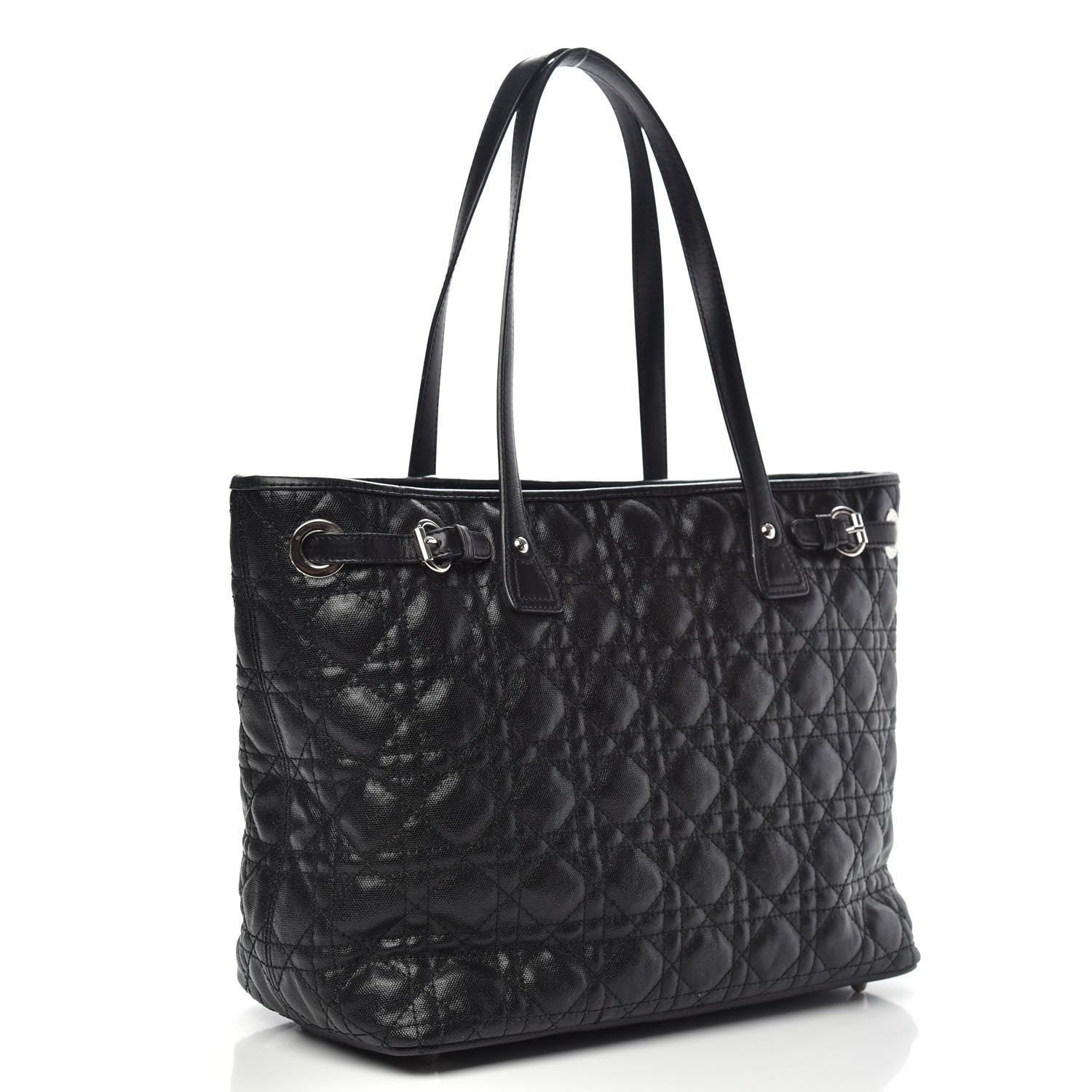 Christian Dior Coated Canvas Cannage Medium Panarea Tote Black 3 of 14