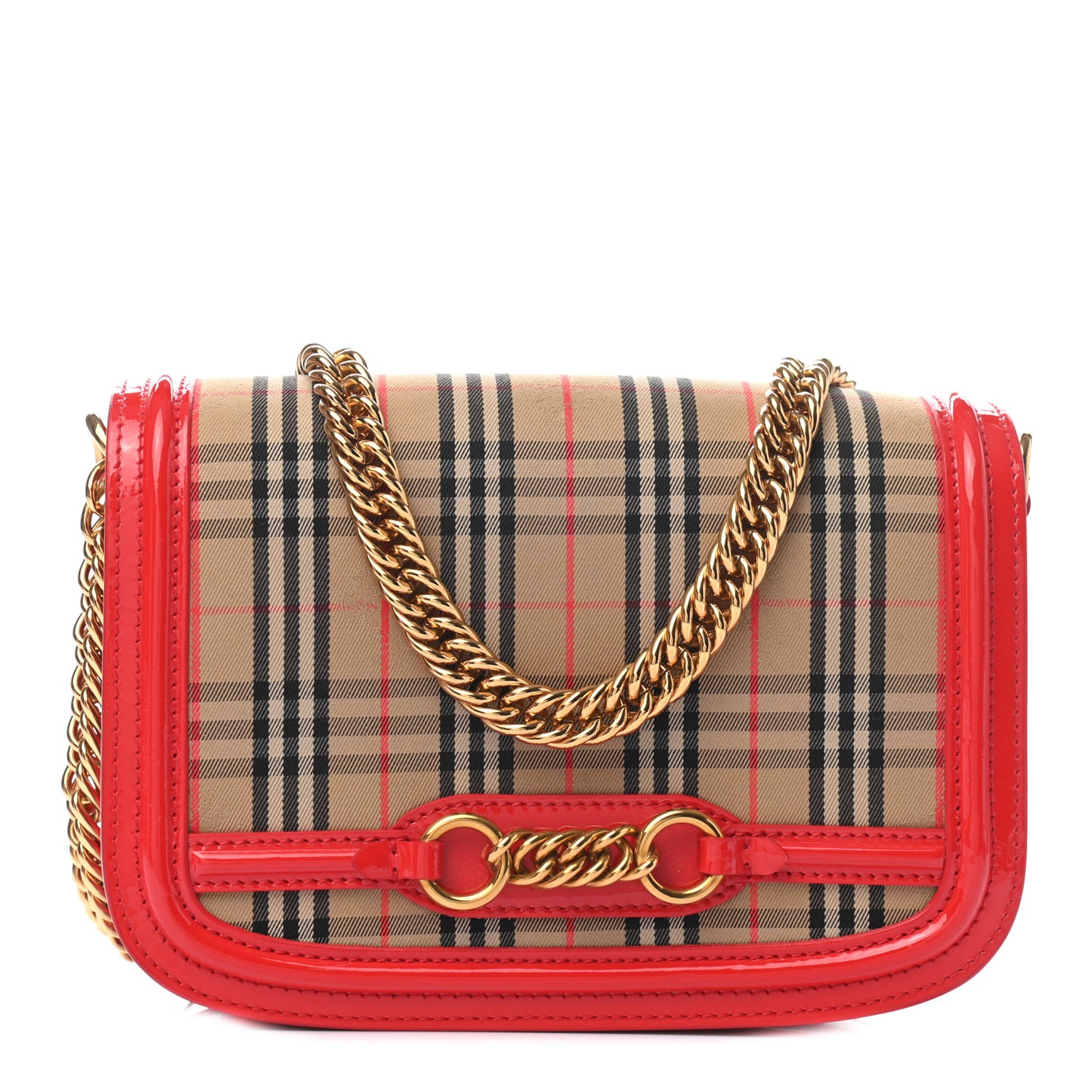Patent 1983 Knight Check Link Shoulder Bag Bright Red