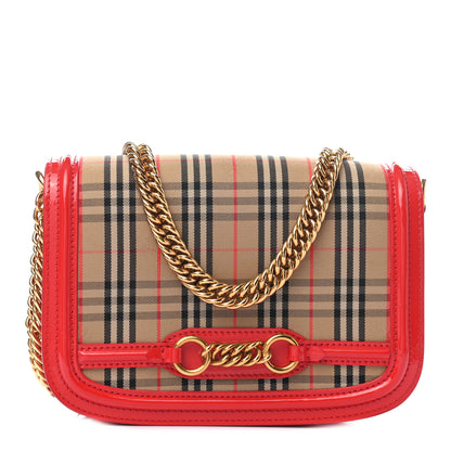 Burberry Patent 1983 Knight Check Link Shoulder Bag Bright Red 1 of 8