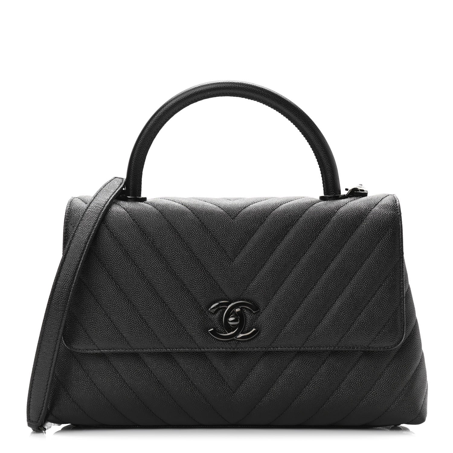 Chanel Caviar Chevron Quilted Small Coco Handle Flap So Black 1 of 9