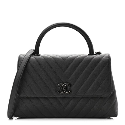 Chanel Caviar Chevron Quilted Small Coco Handle Flap So Black 1 of 9