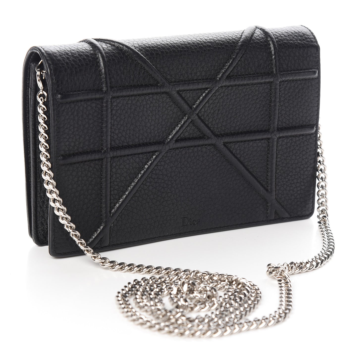 Grained Calfskin Diorama Wallet on Chain Pouch Black