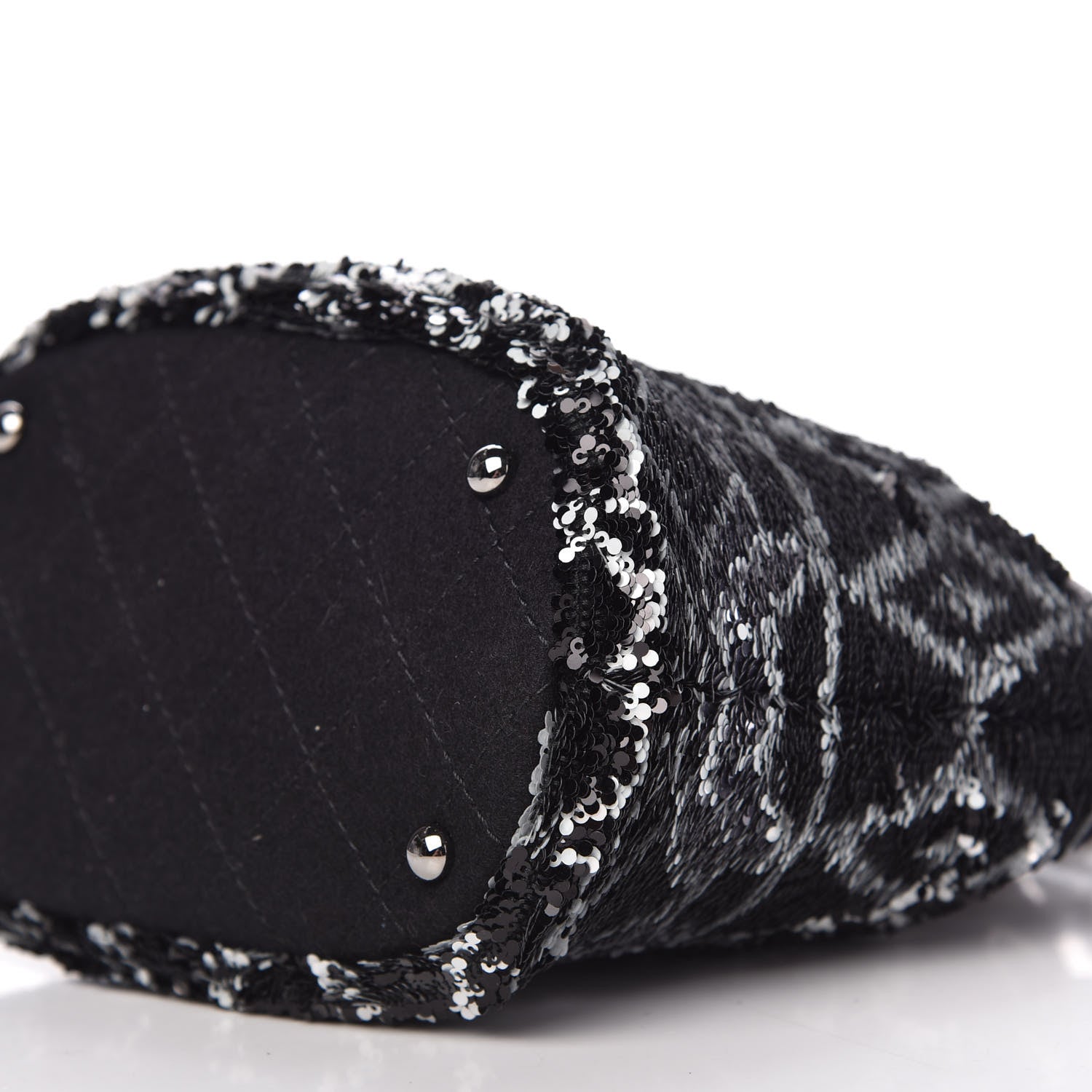 Chanel Sequin Wool Drawstring Bag Bag Black Silver 7 of 9