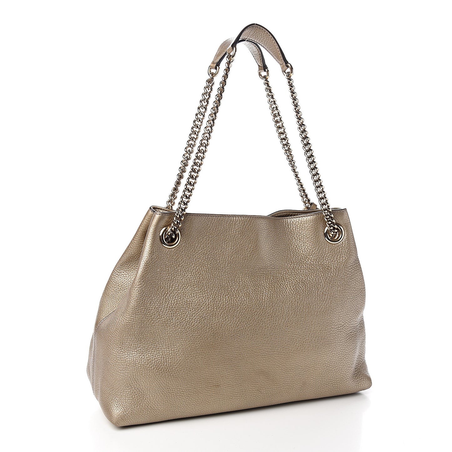 Metallic Pebbled Calfskin Medium Soho Chain Shoulder Bag Golden Beige