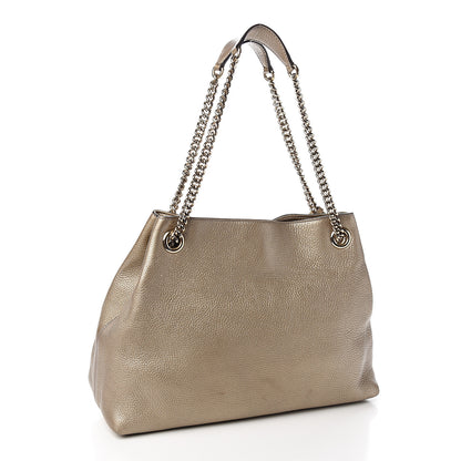 Gucci Metallic Pebbled Calfskin Medium Soho Chain Shoulder Bag Golden Beige 2 of 9