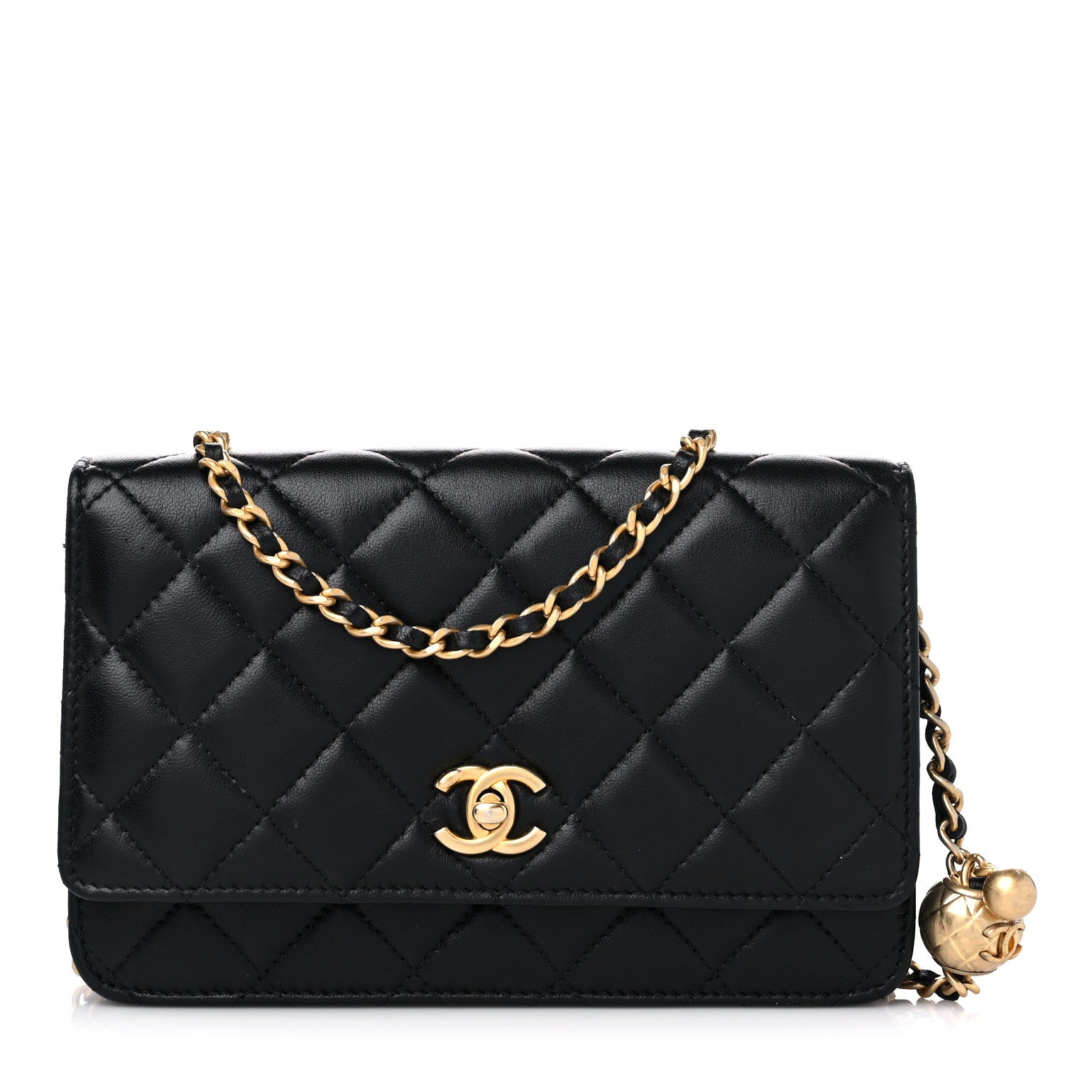 Chanel Lambskin Quilted CC Pearl Crush Wallet on Chain WOC Black 1 of 11