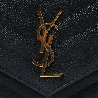 Saint Laurent Grain De Poudre Matelasse Chevron Monogram Envelope Chain Wallet Black 11 of 11