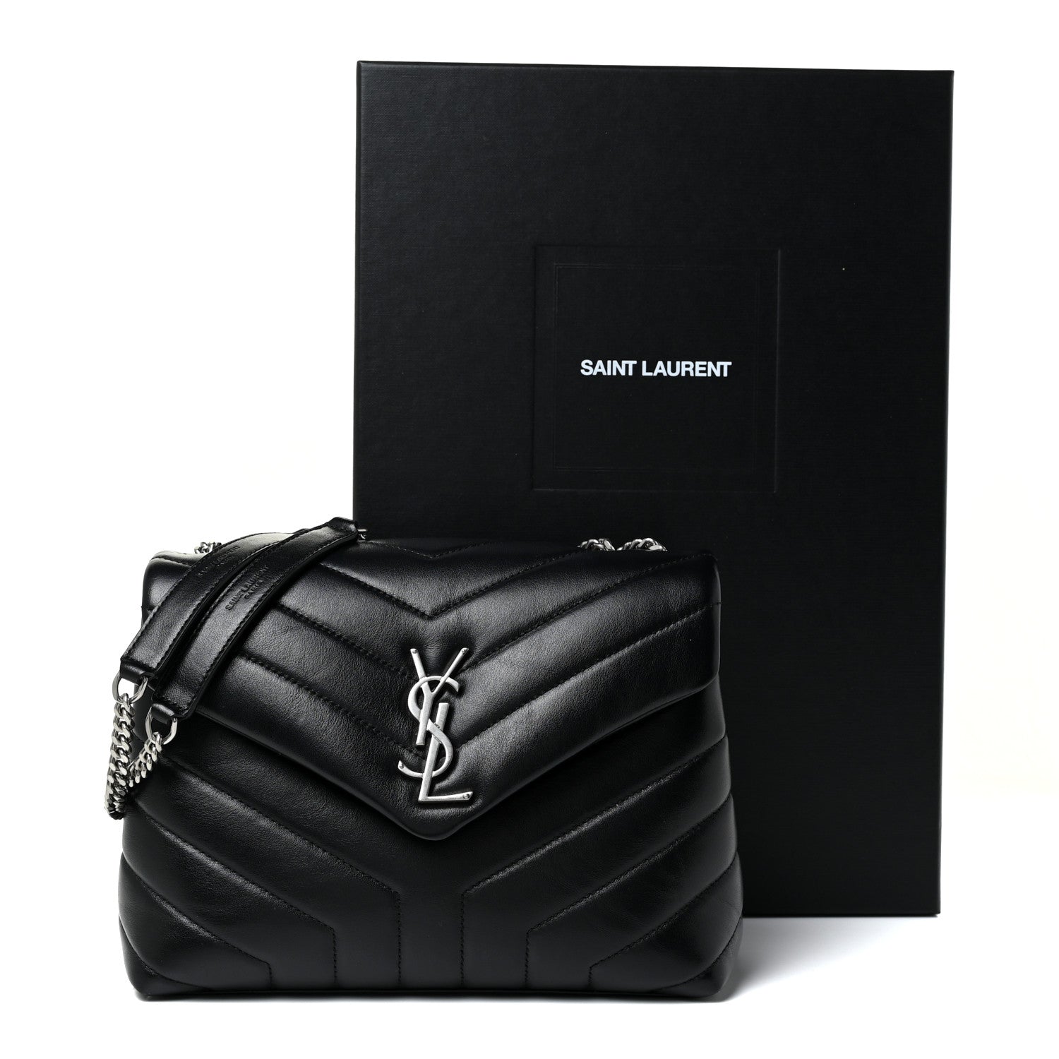 Saint Laurent Calfskin Y Quilted Monogram Small Loulou Chain Satchel Black 12 of 12