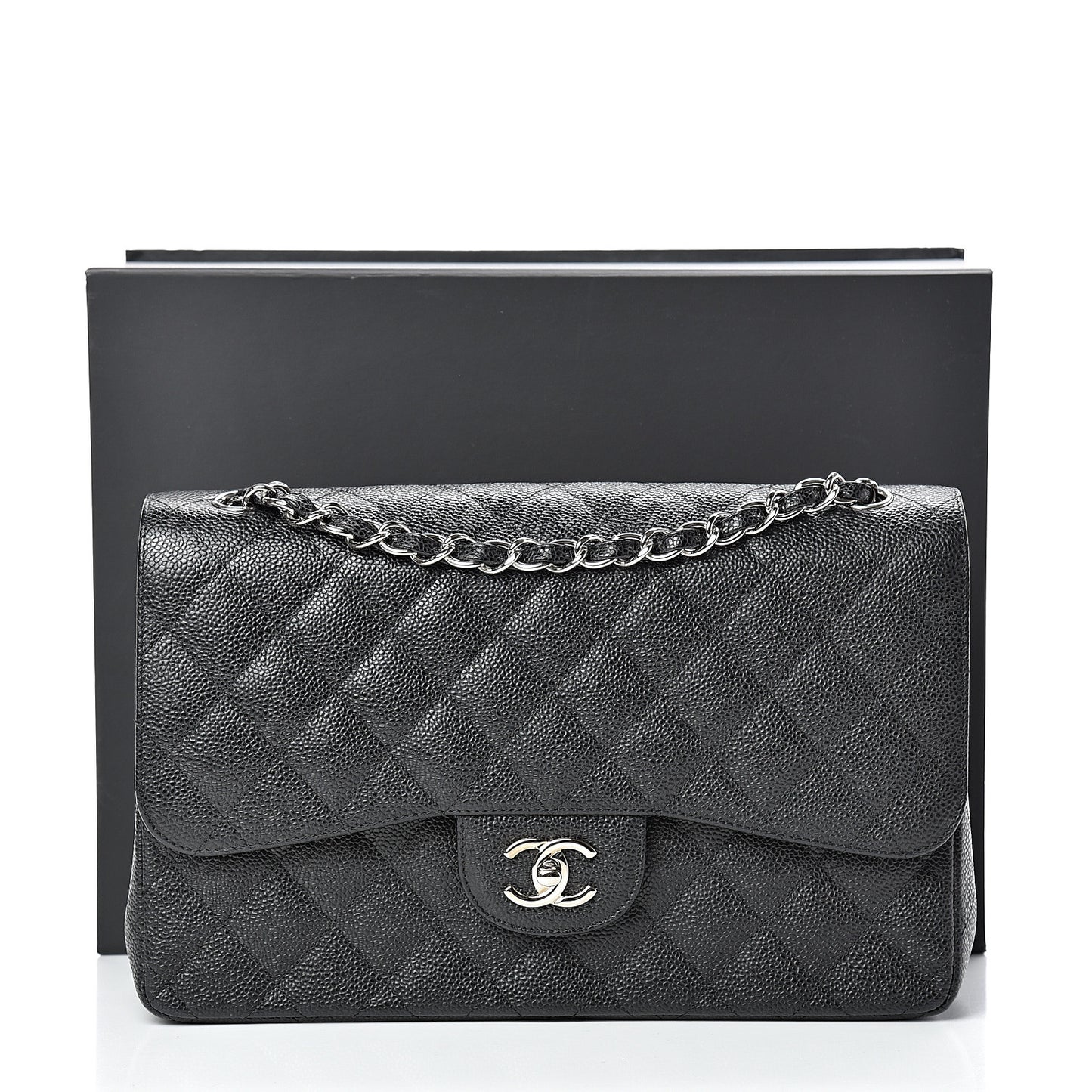 Caviar Quilted Jumbo Double Flap Black