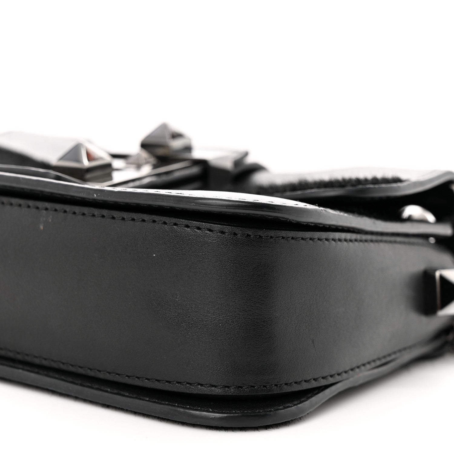 Valentino Garavani Snakeskin Embossed Vitello Calf Hair B-Rockstud Flap Black 9 of 11