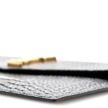 Saint Laurent Calfskin Crocodile Embossed Uptown Monogram Clutch Black 10 of 15