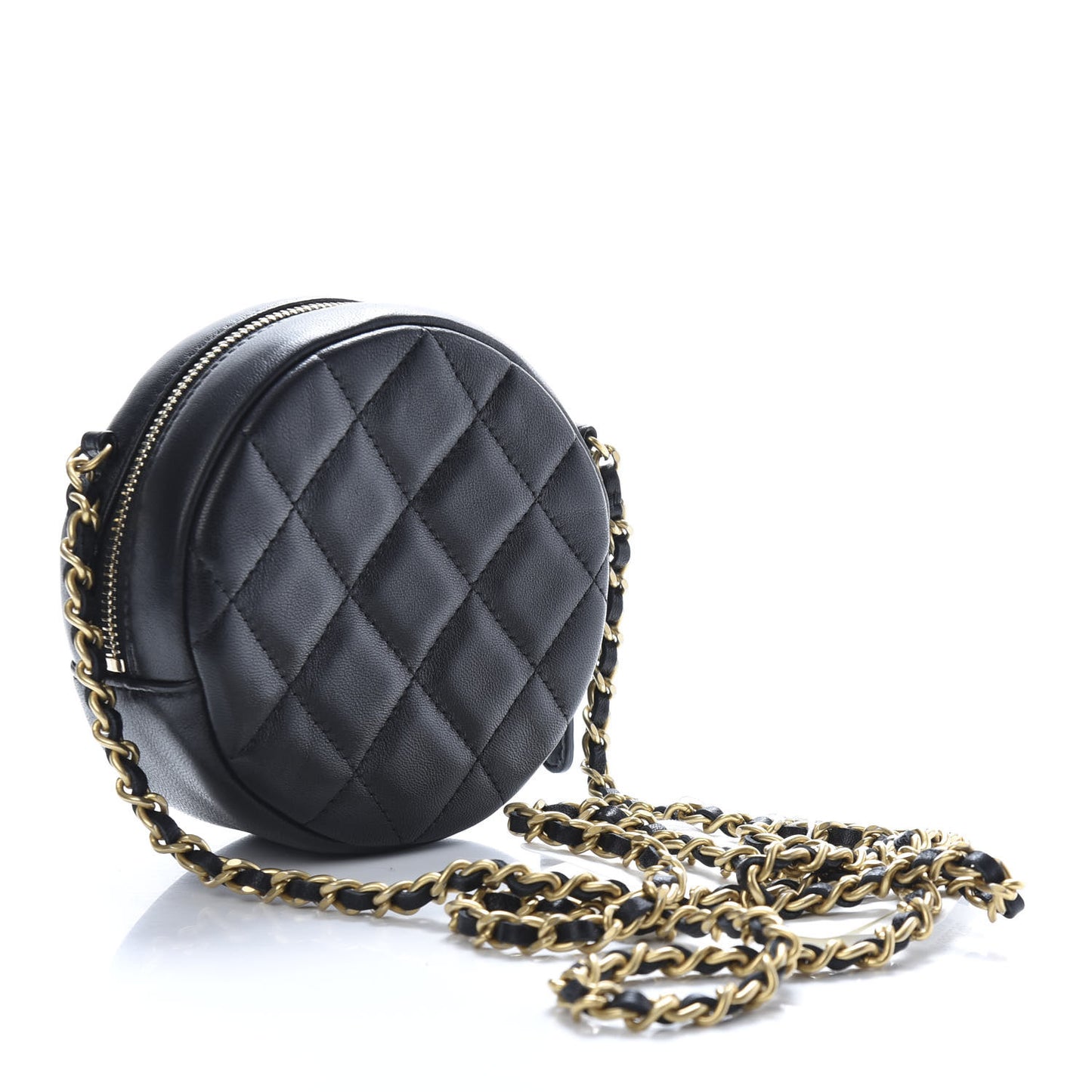 Lambskin Quilted Studded Round Clutch With Chain Black