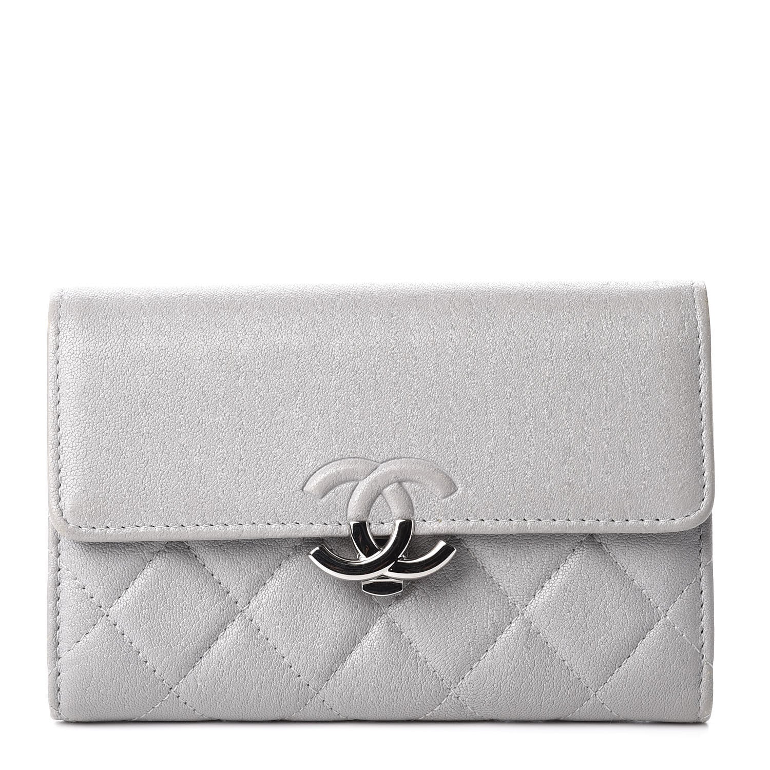 Chanel Goatskin Quilted CC Box Flap Wallet Grey 1 of 11