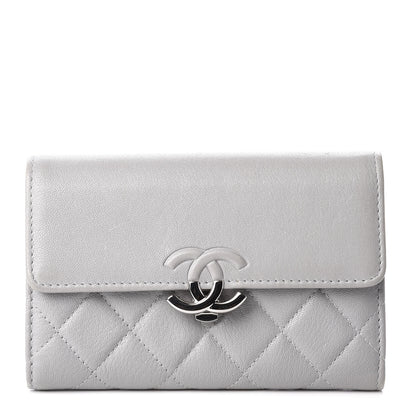 Chanel Goatskin Quilted CC Box Flap Wallet Grey 1 of 11
