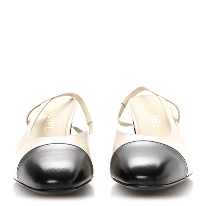 Chanel Lambskin Cap Toe CC Slingback Pumps 41 White Black 3 of 8