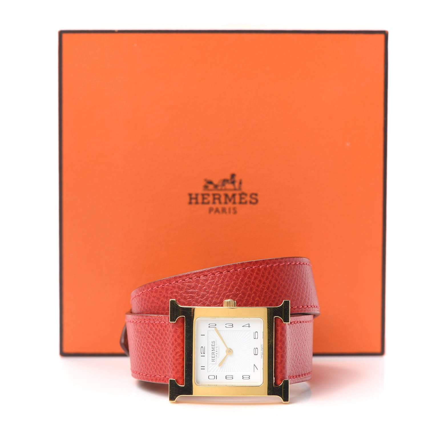 Hermes Stainless Steel Epsom 26mm Heure H Hour Double Tour Quartz Watch Rouge 5 of 5
