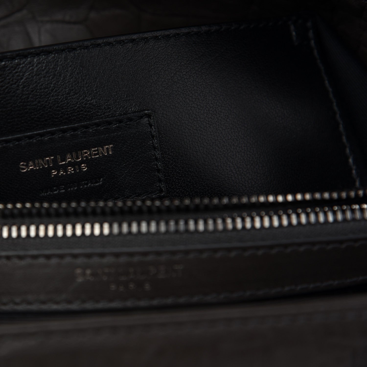 Saint Laurent Calfskin Crocodile Embossed Medium West Hollywood Monogram Fold-Over Grey 6 of 9