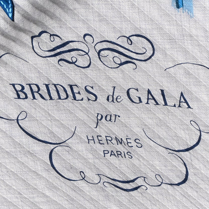 Hermes Silk Plisse Foulard Brides de Gala Scarf 140 Bleu Denim Bleu Indigo 2 of 7