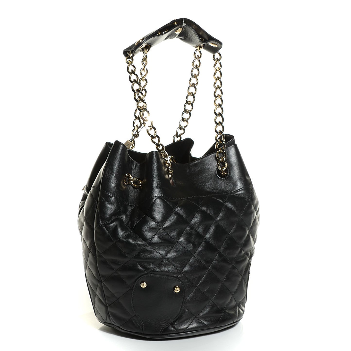 Calfskin Quilted Bucket Shoulder Bag Black