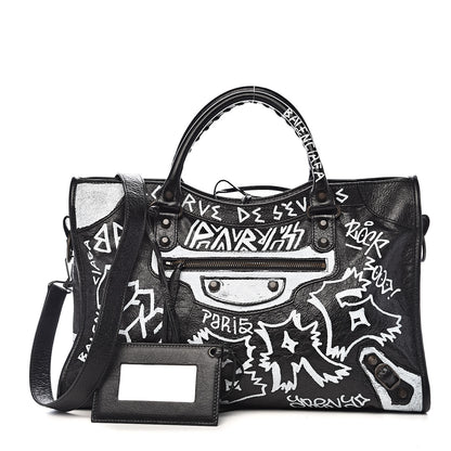 Balenciaga Agneau Arena Graffiti All Over Classic Hardware City Black White 1 of 10
